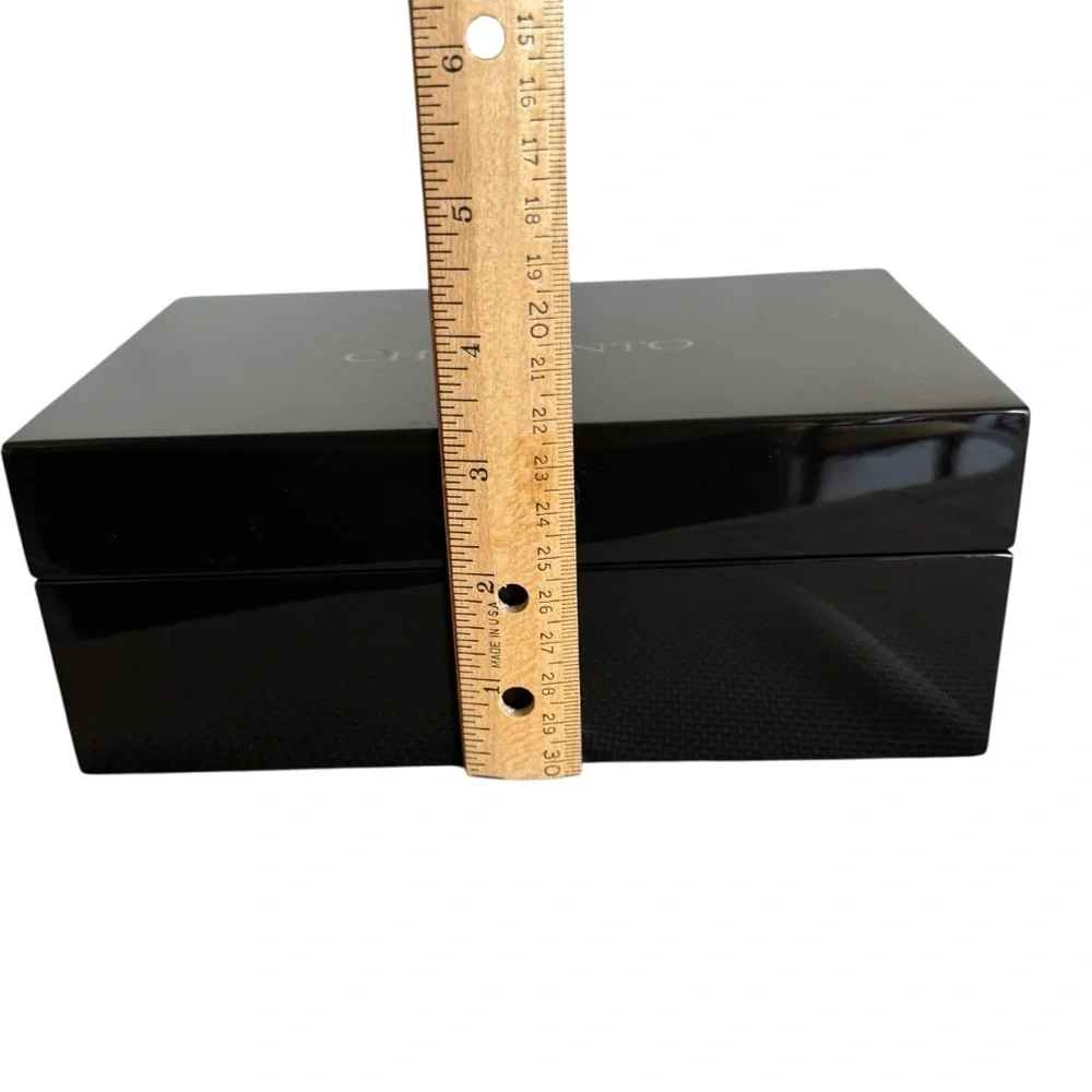 CHIMENTO Jewelry Box Multi Compartments Black Lacquered Wood 8” X 5”